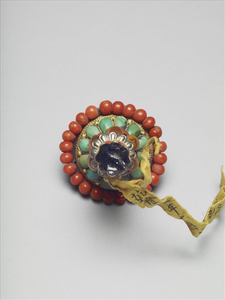 銀鍍珊瑚松石朝冠頂