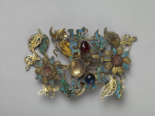 銀鍍金嵌寶石蓮花簪