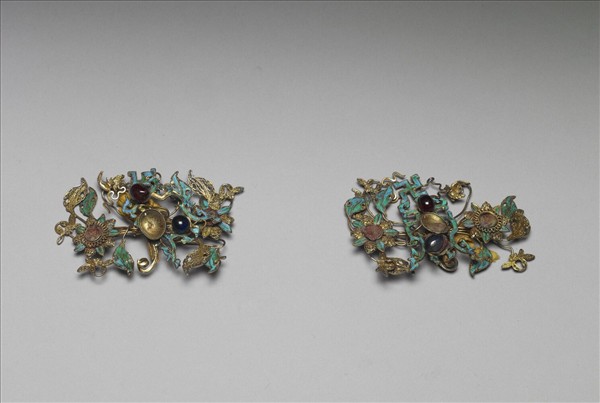 銀鍍金嵌寶石蓮花簪