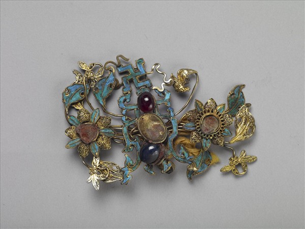 銀鍍金嵌寶石蓮花簪