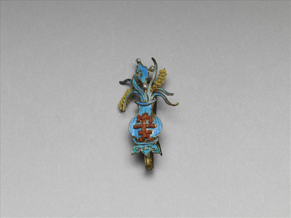 銀鍍金點翠嵌紅黃米珠平安如意耳環