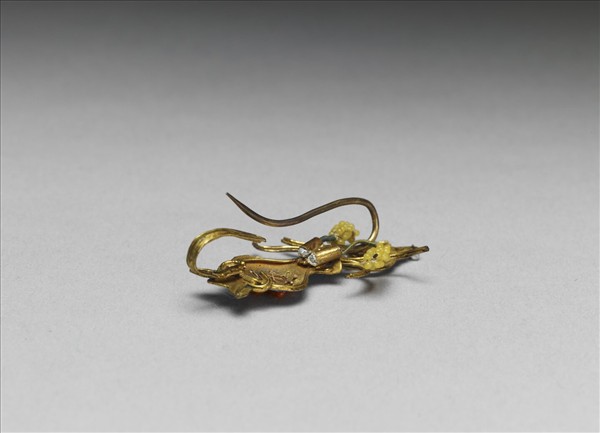 銀鍍金點翠嵌紅黃米珠平安如意耳環