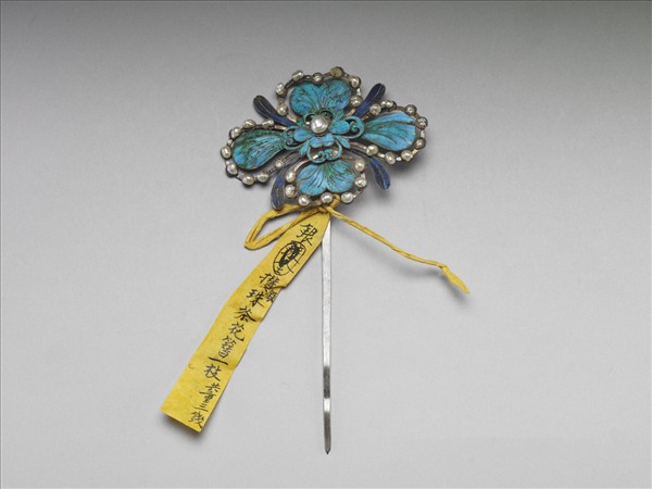 銀點翠嵌假珠茶花簪