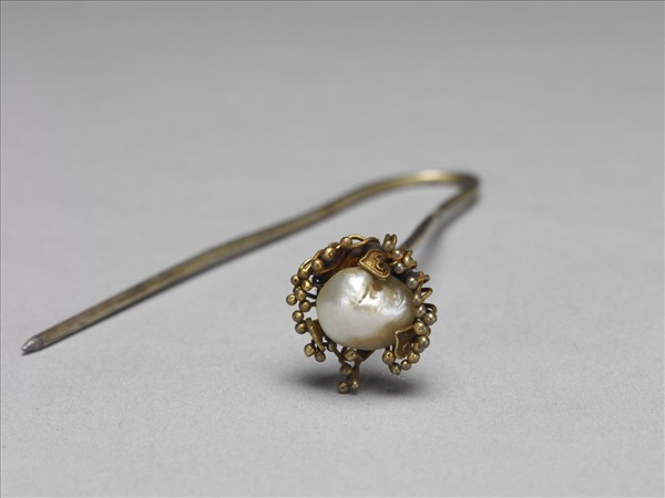 銀鍍金嵌珠花首針