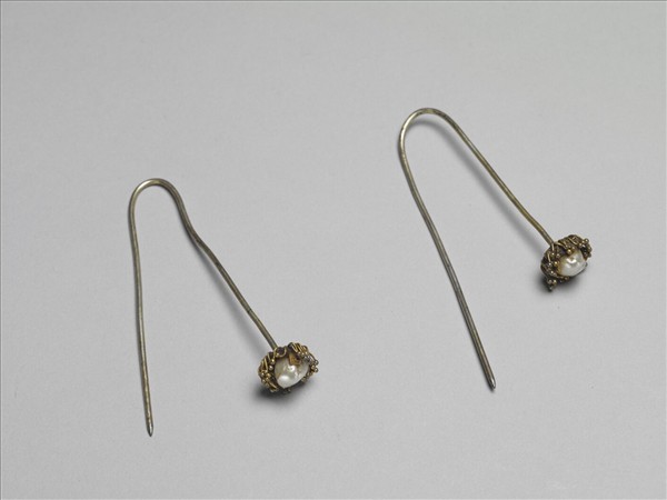 銀鍍金嵌珠花首針