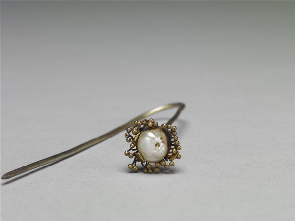 銀鍍金嵌珠花首針