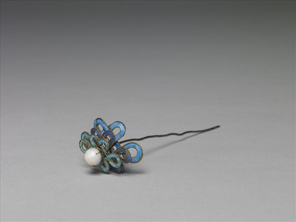 銀鍍金嵌珠點翠盤長式八結簪