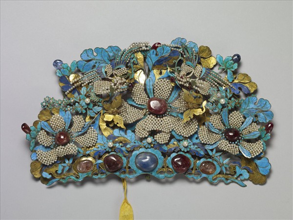 銀鍍金嵌珠鳳蝶牡丹鈿花