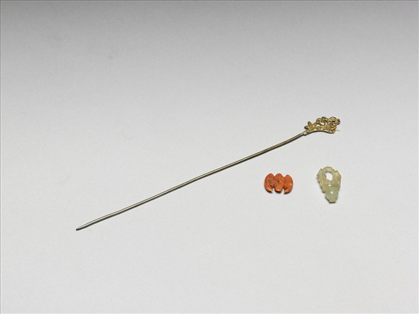 銀鍍金硝石花籃簪