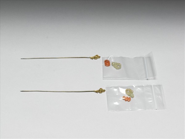 銀鍍金硝石花籃簪