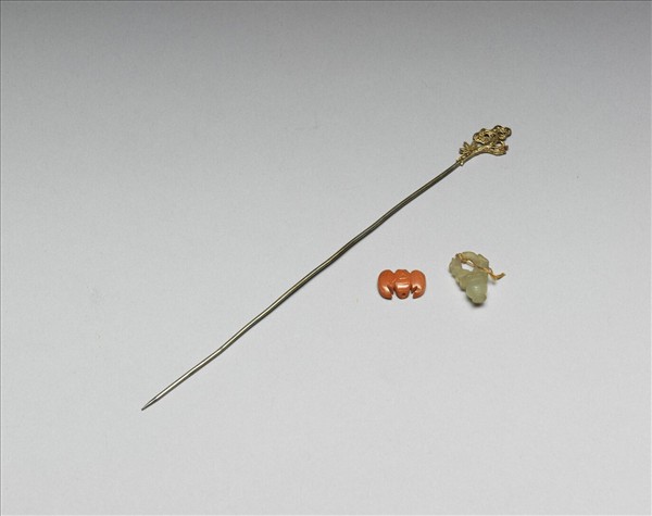 銀鍍金硝石花籃簪