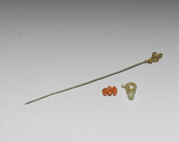 銀鍍金硝石花籃簪