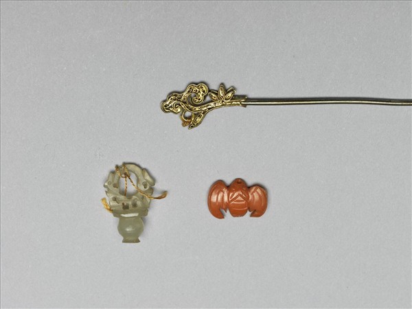 銀鍍金硝石花籃簪