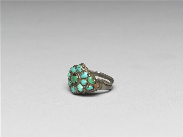 銀嵌珊瑚松石戒指