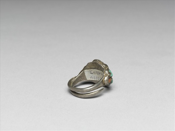 銀嵌珊瑚松石戒指