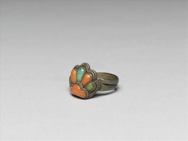 銀嵌珊瑚松石戒指