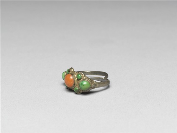 銀嵌珊瑚松石戒指