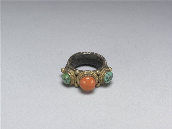 銀嵌珊瑚松石戒指