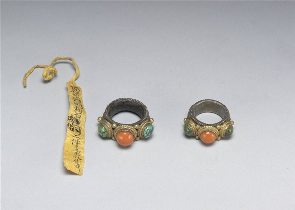 銀嵌珊瑚松石戒指