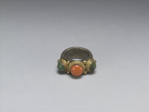 銀嵌珊瑚松石戒指