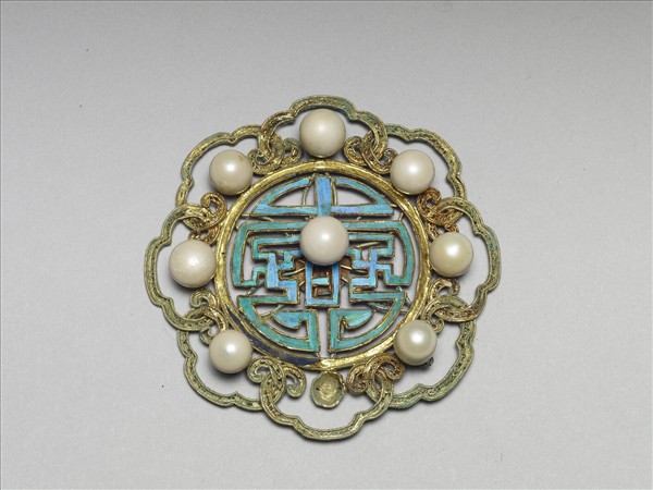 銀鍍金壽字面簪