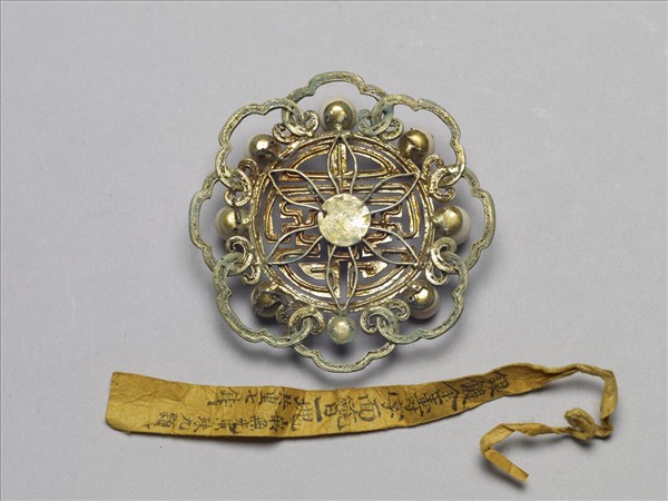 銀鍍金壽字面簪