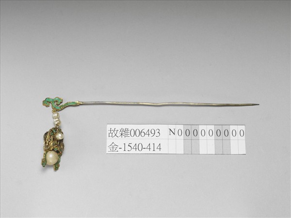 銀鍍金嵌珠花籃簪