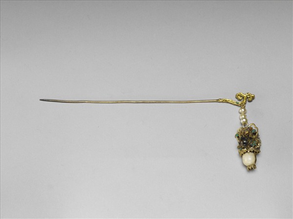 銀鍍金嵌珠寶花籃步搖