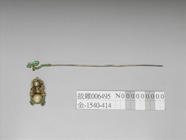 銀鍍金嵌珠花籃簪