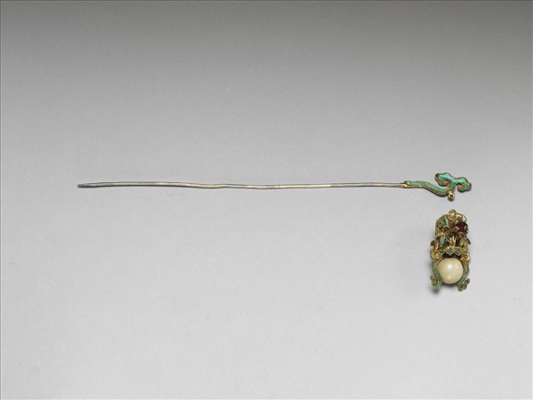 銀鍍金嵌珠花籃簪