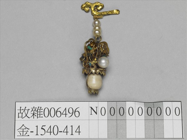 銀鍍金嵌珠花籃簪