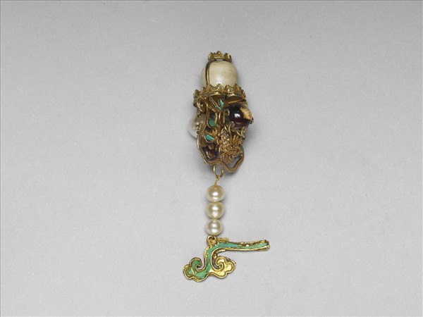 銀鍍金嵌珠花籃簪