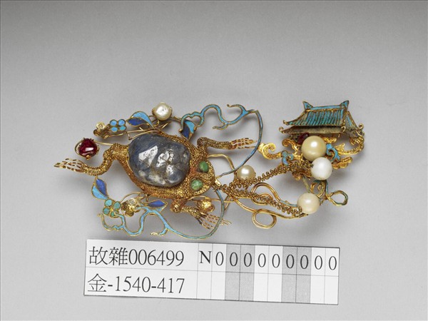 銀鍍金纍絲嵌珠寶金蟾簪