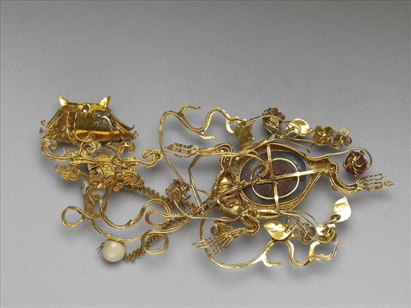 銀鍍金纍絲嵌珠寶金蟾簪