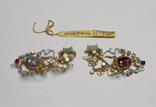 銀鍍金纍絲嵌珠寶金蟾簪