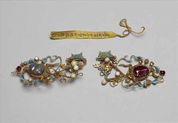 銀鍍金纍絲嵌珠寶金蟾簪