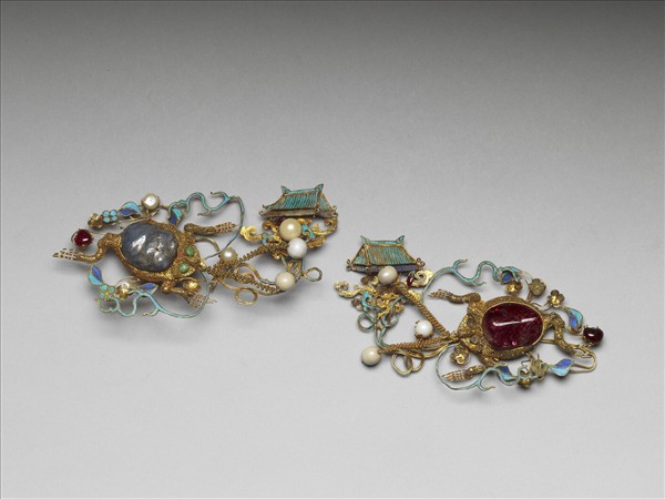 銀鍍金纍絲嵌珠寶金蟾簪