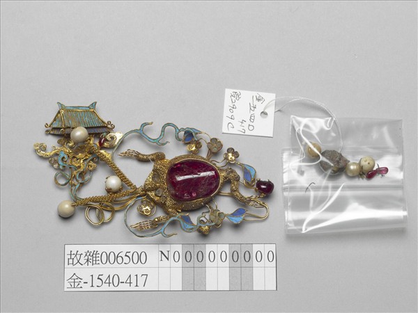 銀鍍金纍絲嵌珠寶金蟾簪