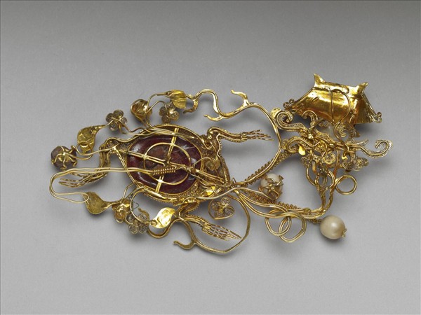 銀鍍金纍絲嵌珠寶金蟾簪