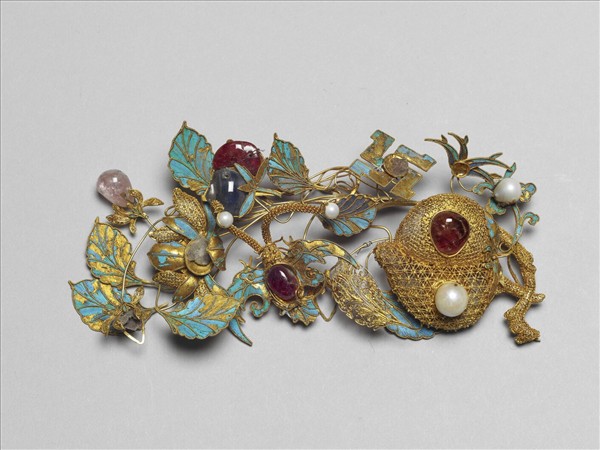 銀鍍金福壽簪花