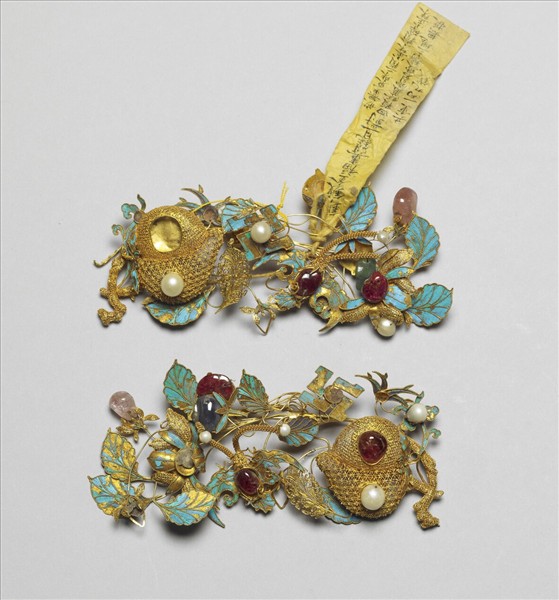 銀鍍金福壽簪花