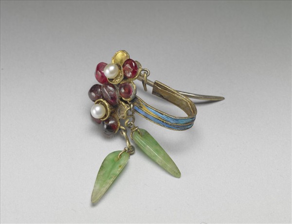 銀鍍金嵌珠寶花卉耳飾