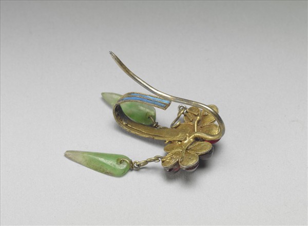 銀鍍金嵌珠寶花卉耳飾