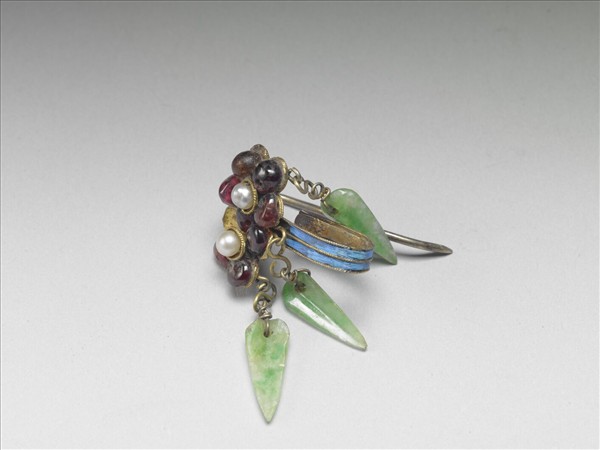 銀鍍金嵌珠寶花卉耳飾