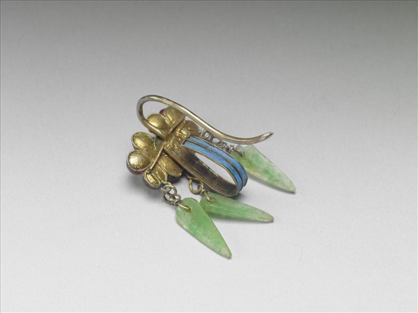 銀鍍金嵌珠寶花卉耳飾