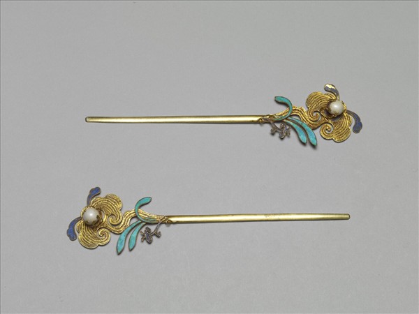 銀鍍金纍絲靈芝簪