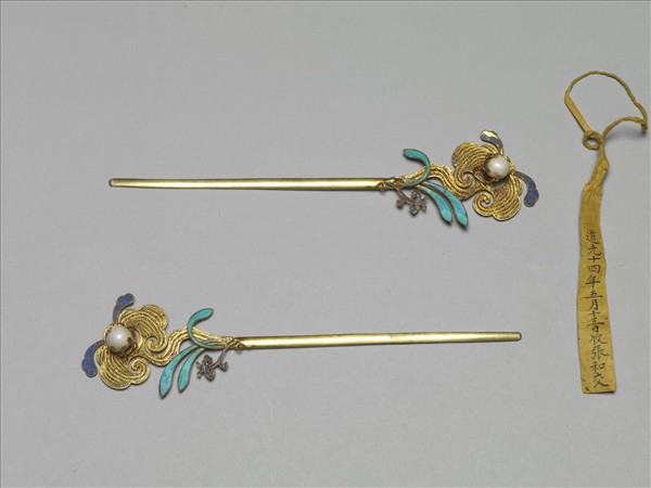 銀鍍金纍絲靈芝簪