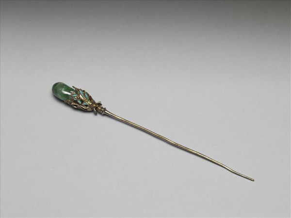 銀鍍金嵌玉抱頭蓮簪