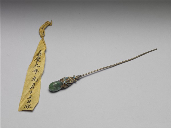 銀鍍金嵌玉抱頭蓮簪