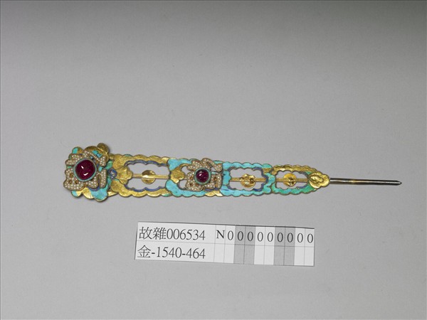 銀鍍金五福釵簪